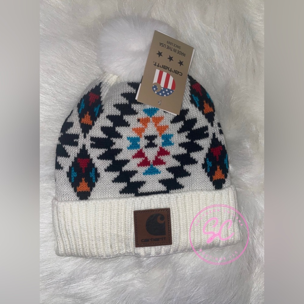 White Carhartt Aztec Beanie